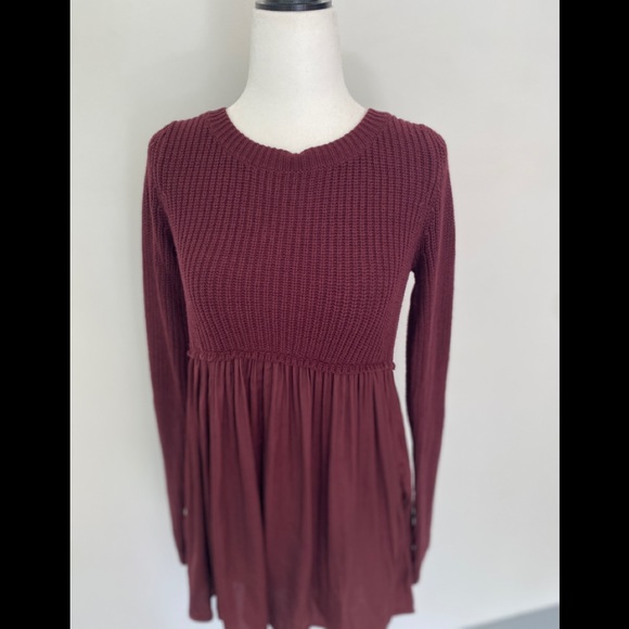 NWT Urban Outfitters Burgundy Sheer/knit Sweater - Picture 3 of 9